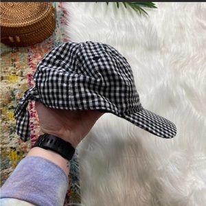 Madewell Black White Gingham Checkered Tie Back Baseball Cap Hat One Size
